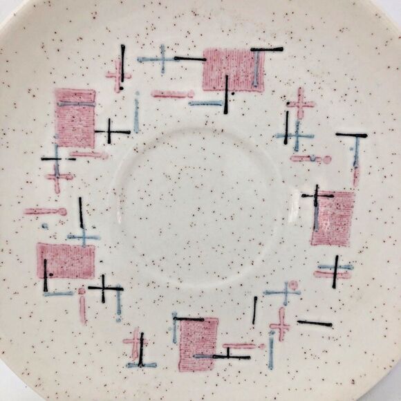 Metlox Vernon Ware Tickled Pink 6" Saucer Plates 50s Dinnerware MCM Set of 4 - Picture 3 of 12